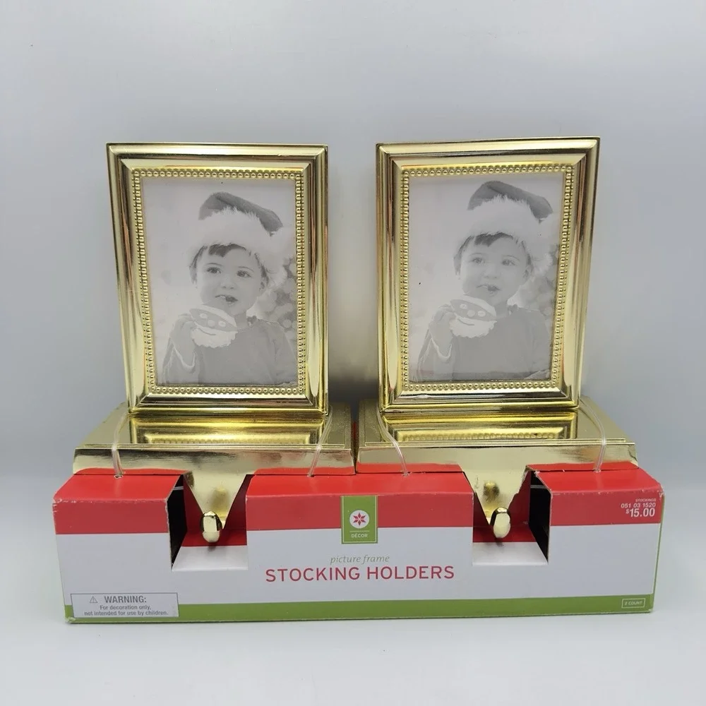 Gold Tone Picture Frames Stocking Holder Christmas 3